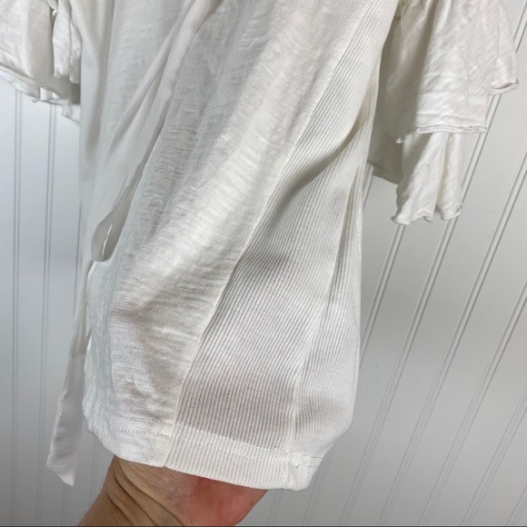 UMGEE Brass Eyelet Ruffle Sleeve White Top - Picture 6 of 8